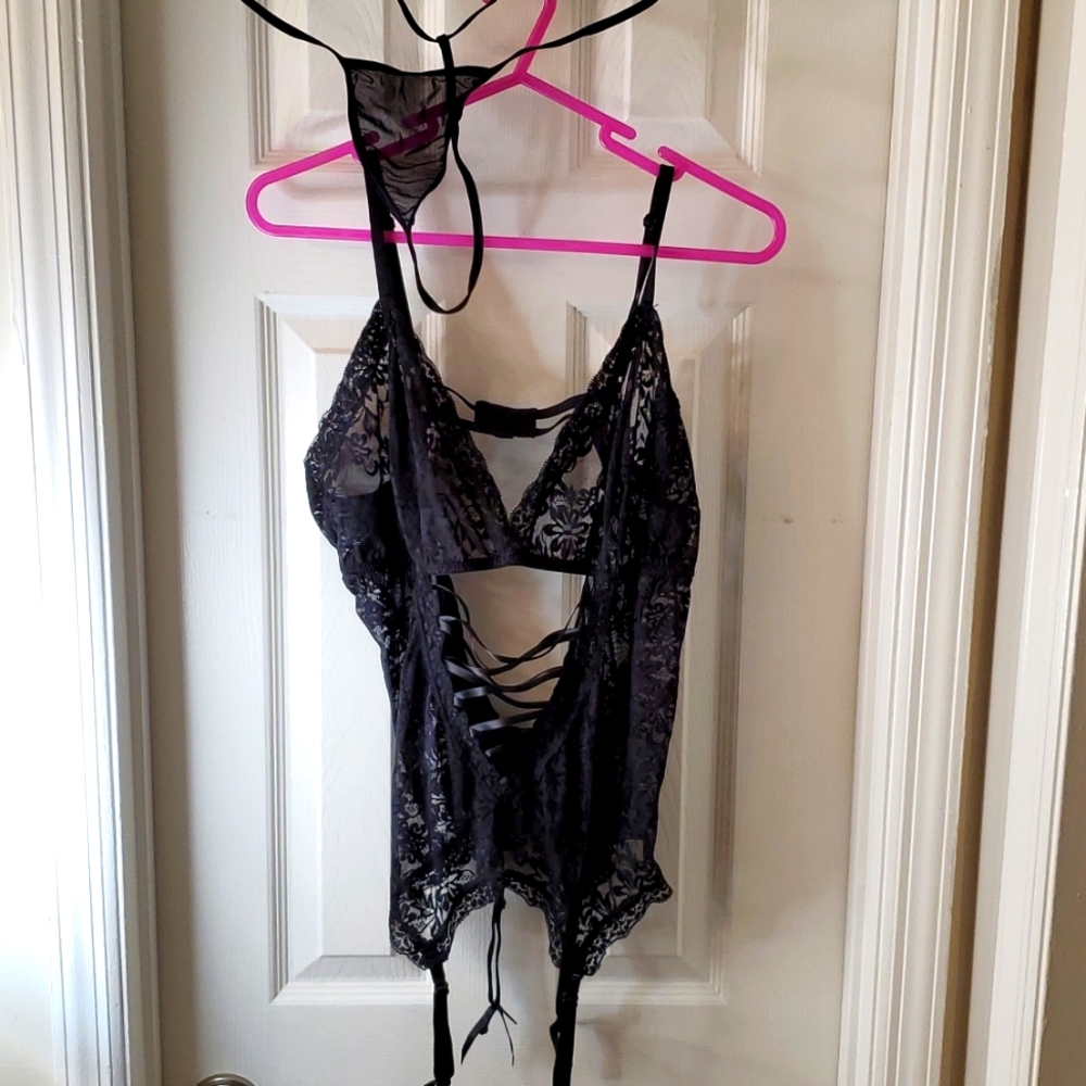 Sexy Black Lace Teddy With Garter Straps Size XXL